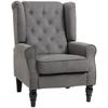 Wingback Chair In Vintage Design, Reading Chair, Accent Chair, Wooden Legs, Button Tufting, Grey + Black
