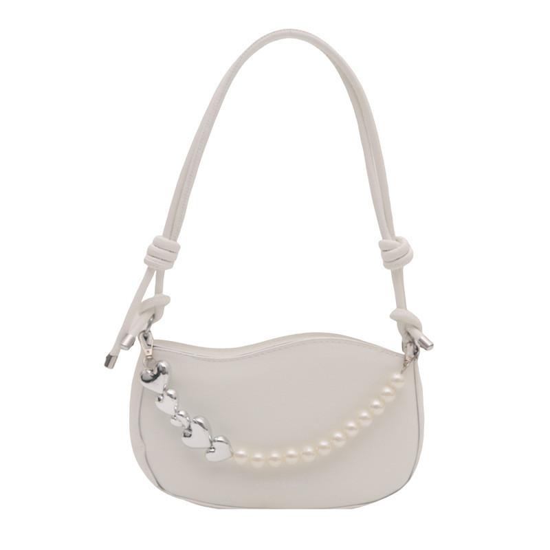 Street Style Pu Shoulder Bag With Pearl Chain For Daily Fashion