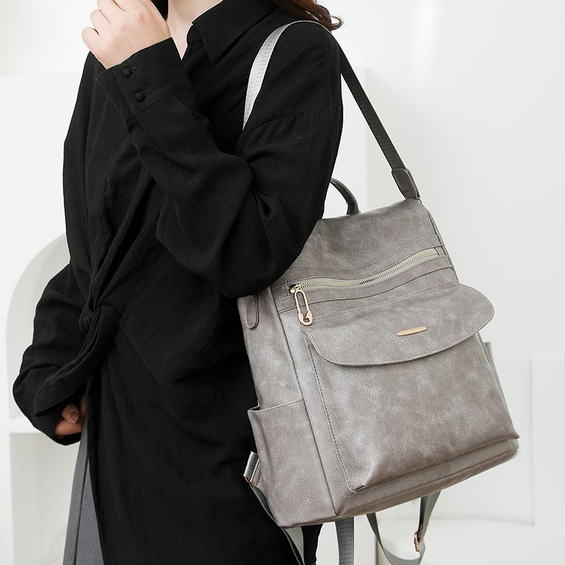 Schoolbag Shoulder Backpack Women's 1011 Tide Large Capacity Retro Multifunctional Casual School Bag Travel Ladies Backpack