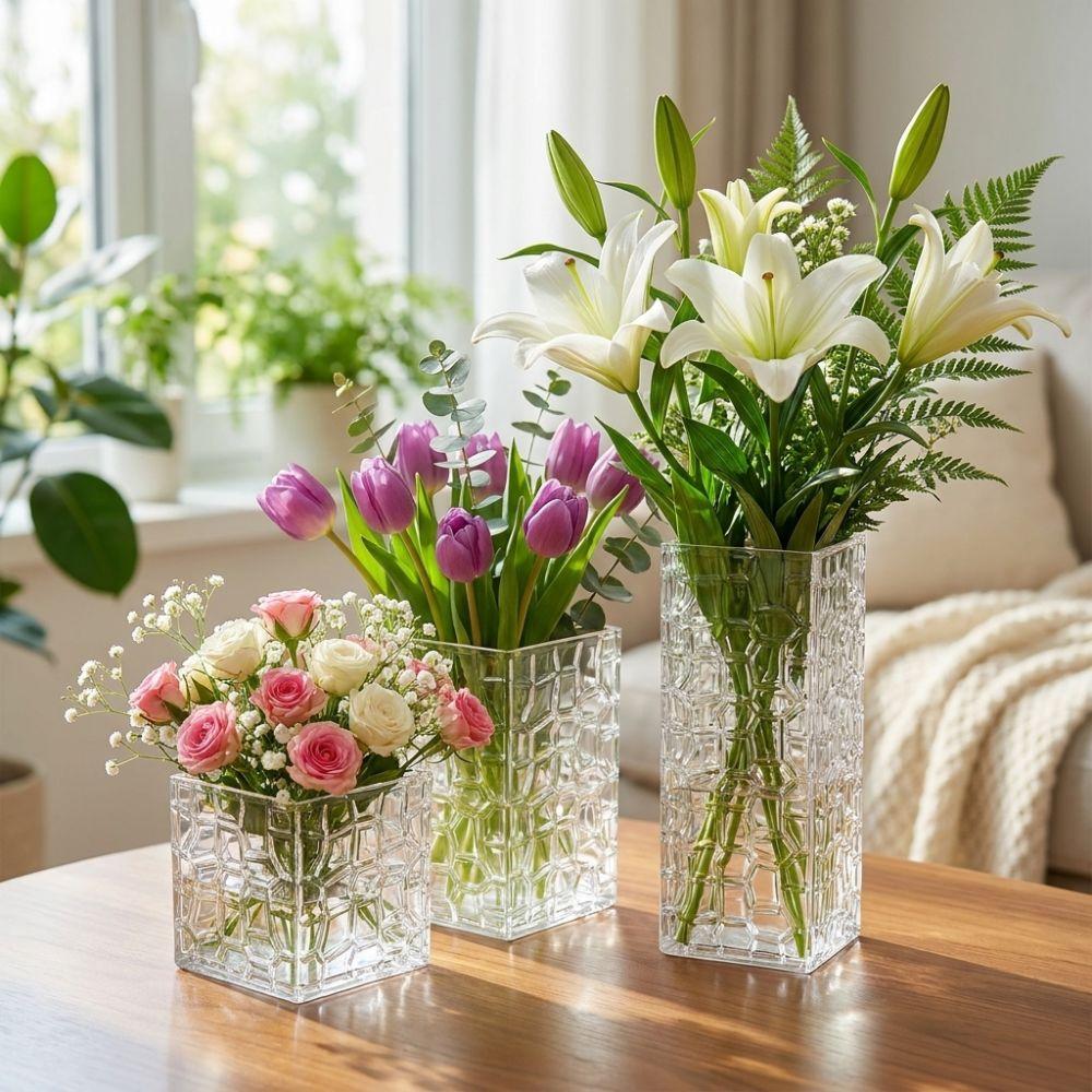 Waterproof Flower Arrangement Vase Clear Plastic Tableware Storage Box Desk Organizer