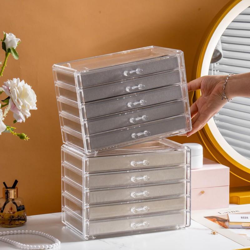 Velvet Necklace Storage Box Clear Acrylic Stackable Jewelry Organizer With Lid Dustproof