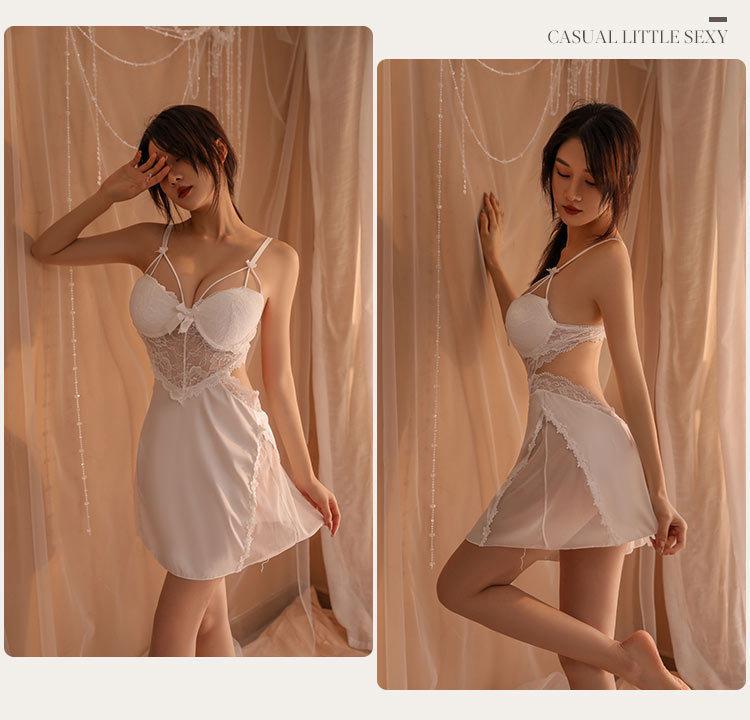 Ice Silk Lace Back Push-Up Nightgown - Spaghetti Strap Seductive Lingerie