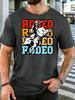 Unisex Western Rodeo Bull Cowboy Retro Art Graphic Cotton Short Sleeve Tee Crew Neck Soft Male Summer Casual Breathable Street Top