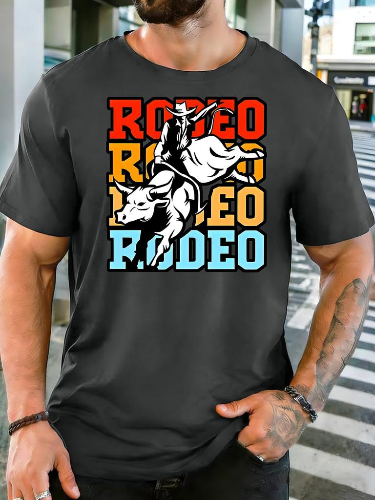 Unisex Western Rodeo Bull Cowboy Retro Art Graphic Cotton Short Sleeve Tee Crew Neck Soft Male Summer Casual Breathable Street Top