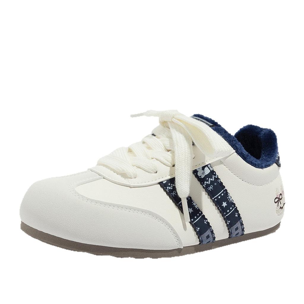 Fleece-lined Warm White Sneakers Versatile Soft-soled Casual German Training Shoes Canvas Shoes Thickened Cotton-padded Shoes