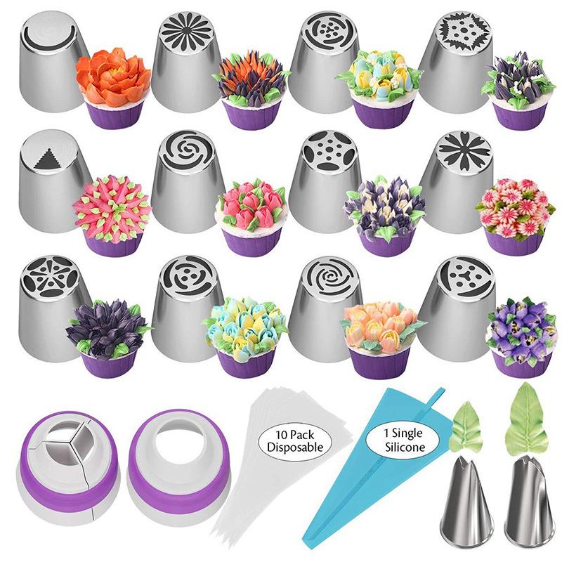 Cake Decorating Tools Set with Piping Nozzles Icing Tips Fondant Nails Pastry Bags for Baking Cupcakes Cookies - DIY Dessert Kit