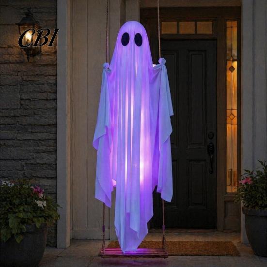 Indoor Spukhaus Dekoration Hängende Geister Schaukel Halloween Dekoration mit Fernbedienung & LED Lichterkette, Wasserdicht Groß für Bäume Outdoor
