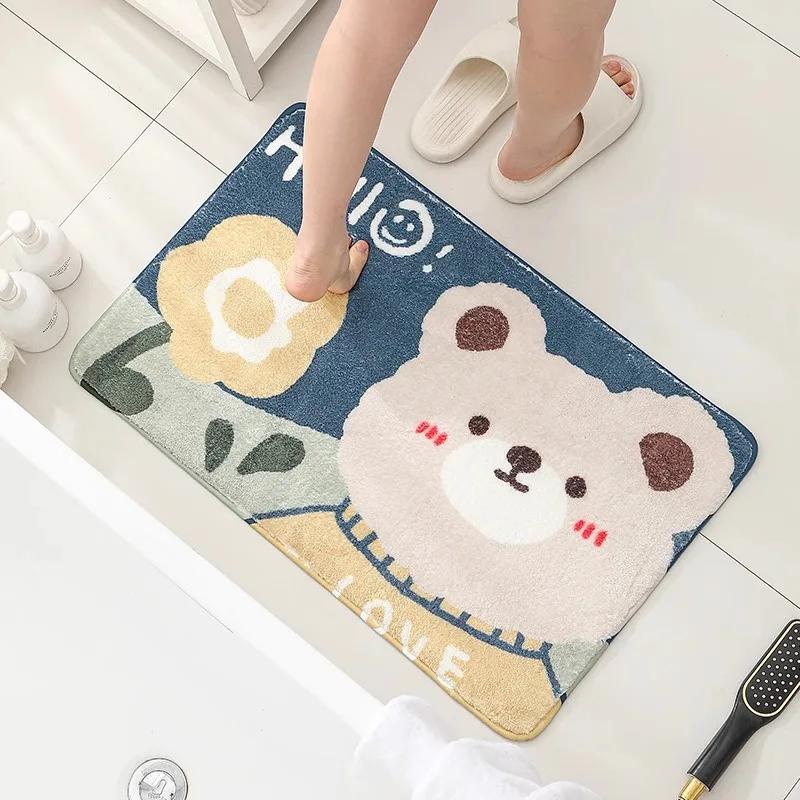 Cartoon Imitation Cashmere Bathroom Floor Mat Entry Door Mat Bathroom Bath Household Toilet Non-slip Foot Mat Absorbent Mat
