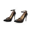 Fashion Lacquer Leather High Heels 2024 New Pointed Shallow Loop Ankle Buckle Thin High Heels Women's Shoes High Heels