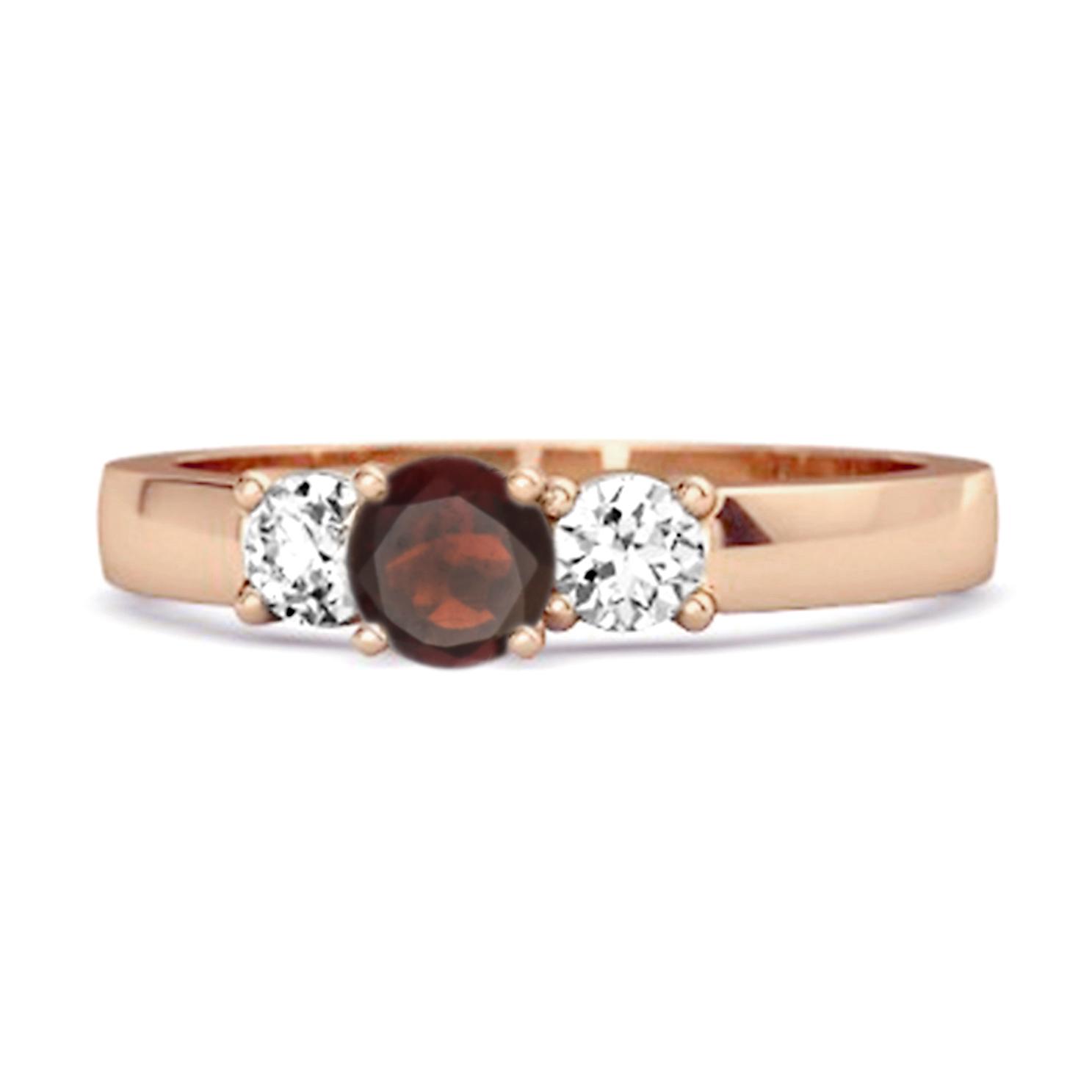 

Garnet Elegant Three Stone Ring - 925 Sterling Silver Rose Gold Vermeil 11.5 Яскраво-рожевий