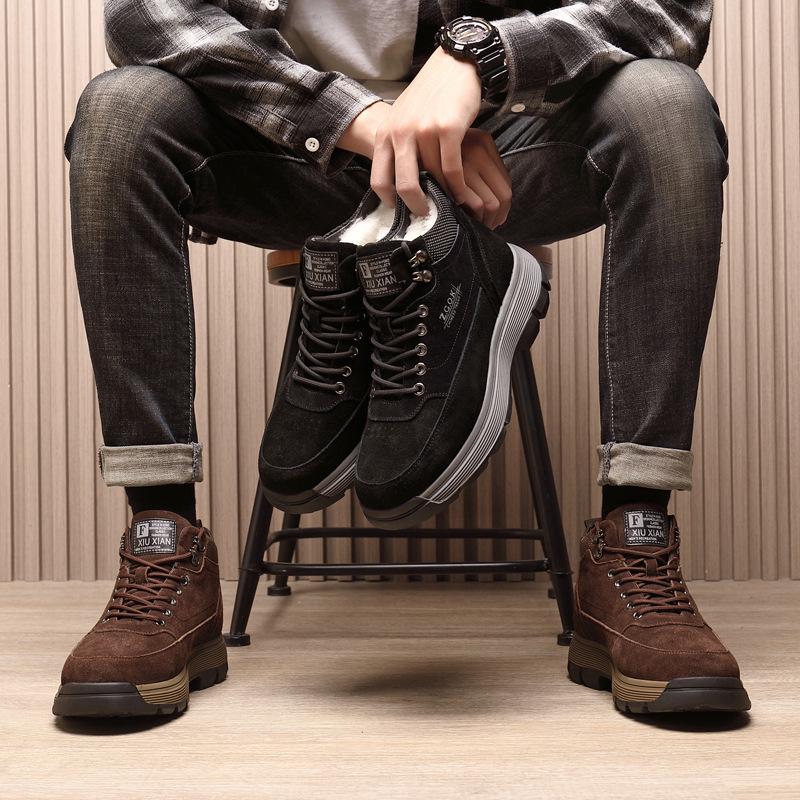 Men's 2025 Wool-Integrated Leather Snow Boots - Non-Slip, Warm, Thick, High-Top Casual Shoes