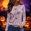 Women's Halloween Print Long Sleeve Round Neck Top with Split Hem