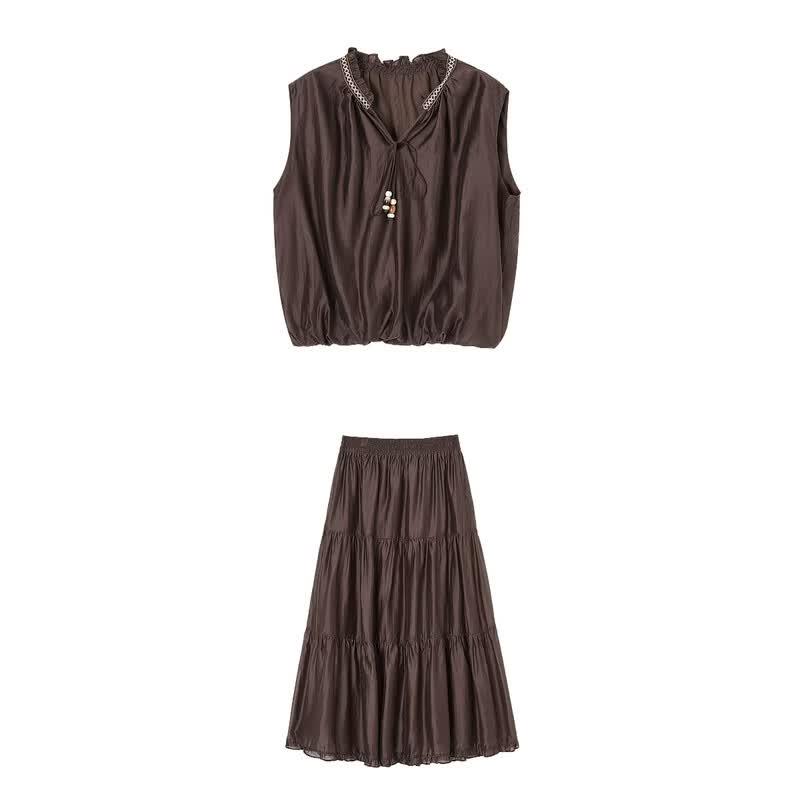 Demana Lyocell Sleeveless Retro Vacation Two-Piece Set