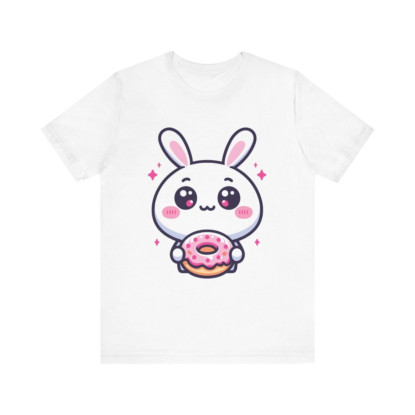 Kawaii Bunny with Pink Donut Cute Pastel Cartoon Art T-Shirt S