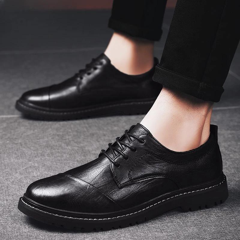 Fashion Men's Leather Shoes Round Toe Non Slip and Waterproof Height Increasing Male Casual Shoe Common In Promotion Designer Size 45 Pu