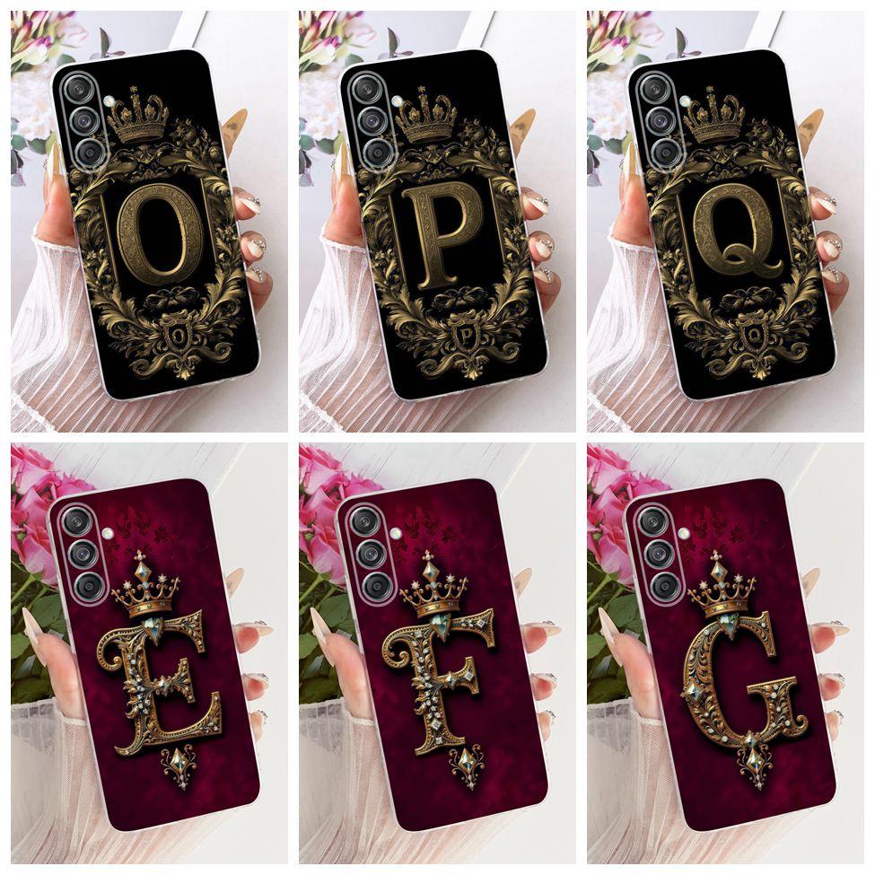 For Samsung M55 Clear Case Luxury Crown Fashion A-Z Letters 2D Flat Pattern Soft Phone Case For Samsung Galaxy M55 M556B Cover