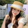 Small Fresh Summer Straw Hat Seaside Travel Vacation Sunscreen Beach Hat Bow Flat Top Straw Top Hat