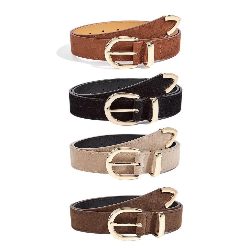 Color Solid Retro Simple Designer Pu Leather Belt Alloy Buckle Commuter Style