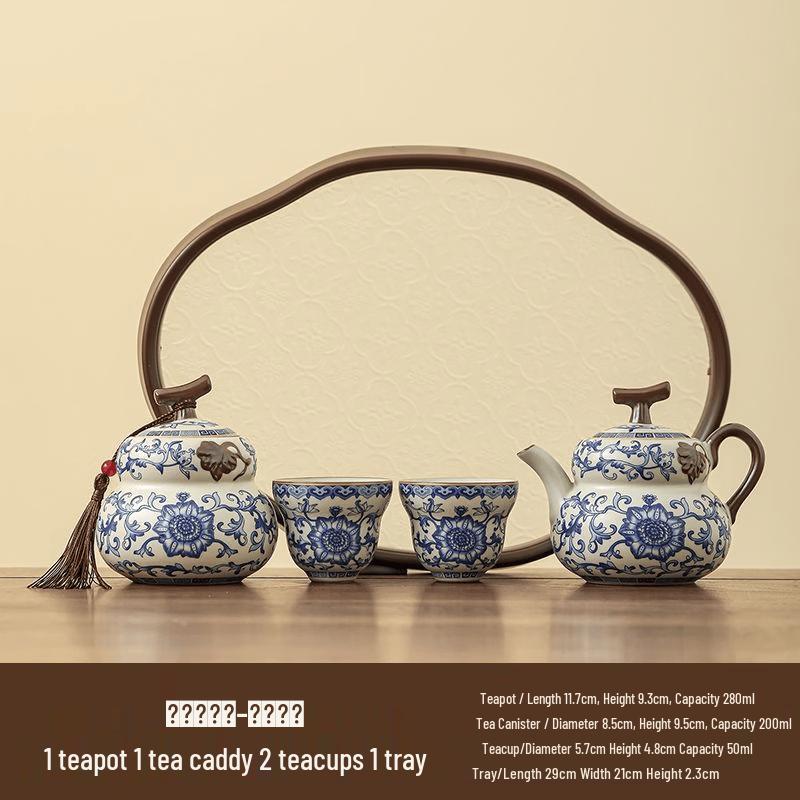 Ru Kiln Blue & White Lotus Travel Tea Set