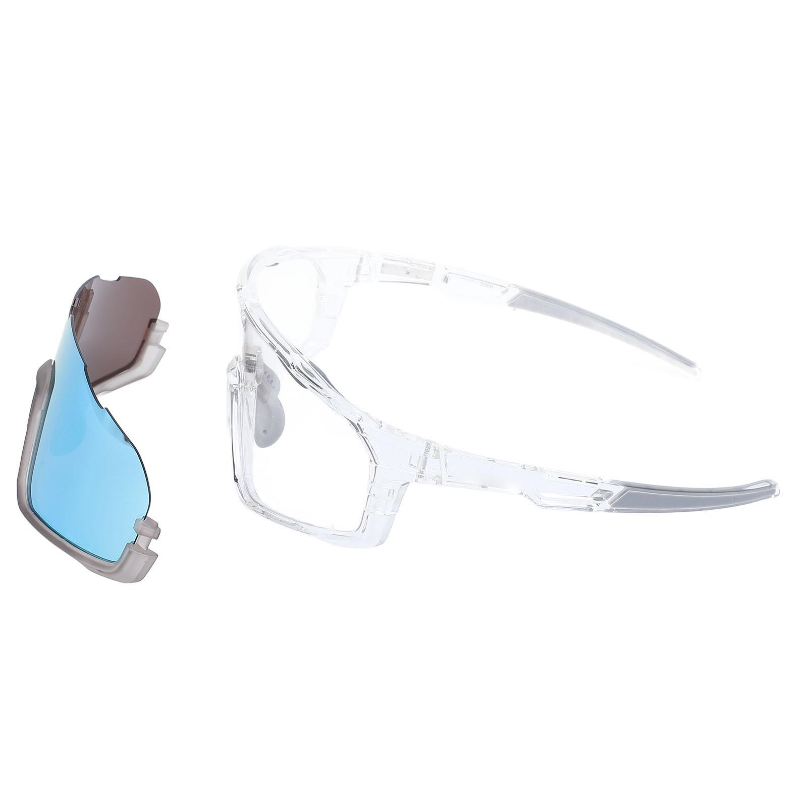 Cycling Sunglasses Windproof Polarized Glasses Myopia Sports Goggles with Transparent Color Changing Lens and Glacier Blue Polarized Lens