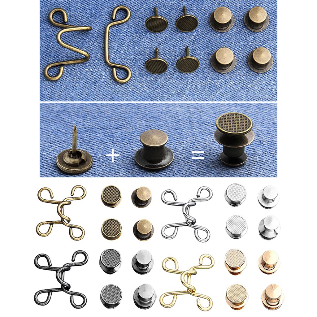 4 Sets Reuseable Nail-free Metal Waist Buckle Fixed Jeans Adjustable Button- 4 Colors