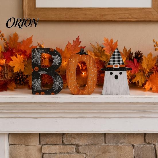 Customizable Halloween Letter Set Wooden BOO Ornaments, Lettering Decorations, Rustic Bat Pumpkin Ghost Playful Desktop Decorations Table Signs