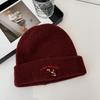 Knitted hat women's ins tide with letters small leather label warm pullover hat autumn and winter thin street ear protection cold hat