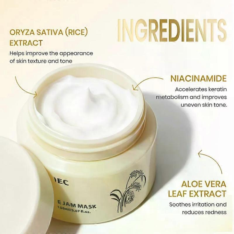 Rýžová maska - Rýžová maska na obličej a tělo pro hloubkové čištění, hydrataci a zářivou pleť Přírodní hydratační & čisticí péče o pleť, Hladká & jemná pleť Tre