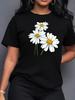 Three Daisy Pattern Print Comfortable Women's Short Sleeve T-Shirt, Sport Print Women's T-Shirt, Pattern T-Shirt, Women's Top