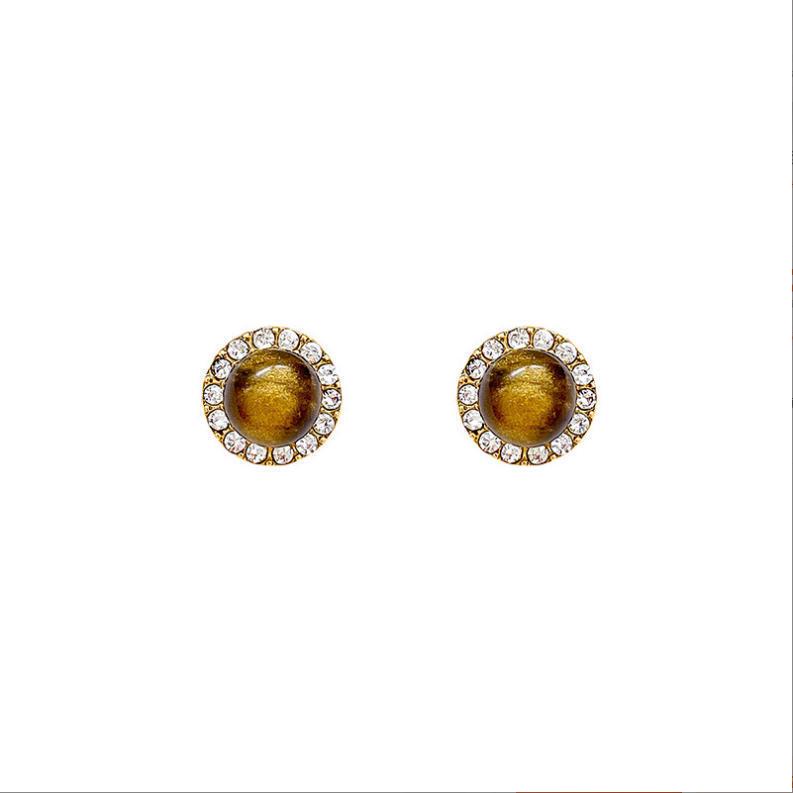 Korean Exquisite Tiger Eye Stud Earrings: Retro & High-End Niche Design