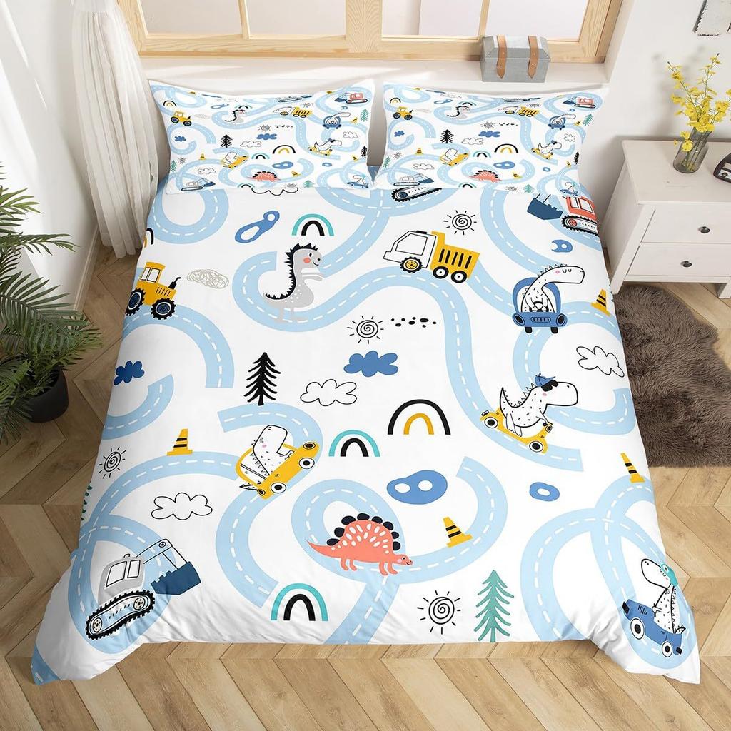 Construction Vehicle Duvet Cover Tractor Excavator Bedding Set Children Boy Bedroom Three-Piece Set
