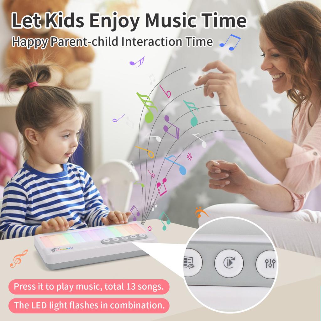Rainbow Flashing Piano Toys Electronic Music Toys with 5 Instruments 13 Melody Portable Keyboard Toys Educational Toys for Kids