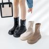 Comfortable Small Fragrant Style Solid Color Round Head Women's Boots Popular European and American Elegant Retro British Style Martin Boots
