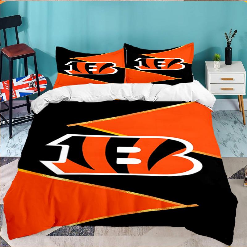 Bengals Team Logo Artwork 3pcs Bedding Set,Including 1pc Duvet Cover And 2pcs Pillowcases Perfect Gift for Christmas,Ideal for Bedroom, Dormitory