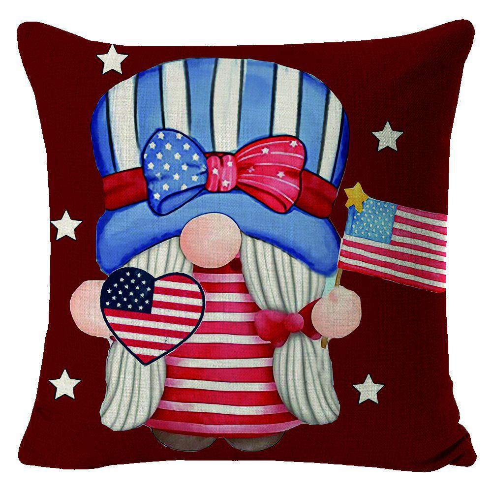 New American Independence Day Pillow Stars and Stripes Cushion Pillow Cover Festive Red and Blue Printed Letters One Piece