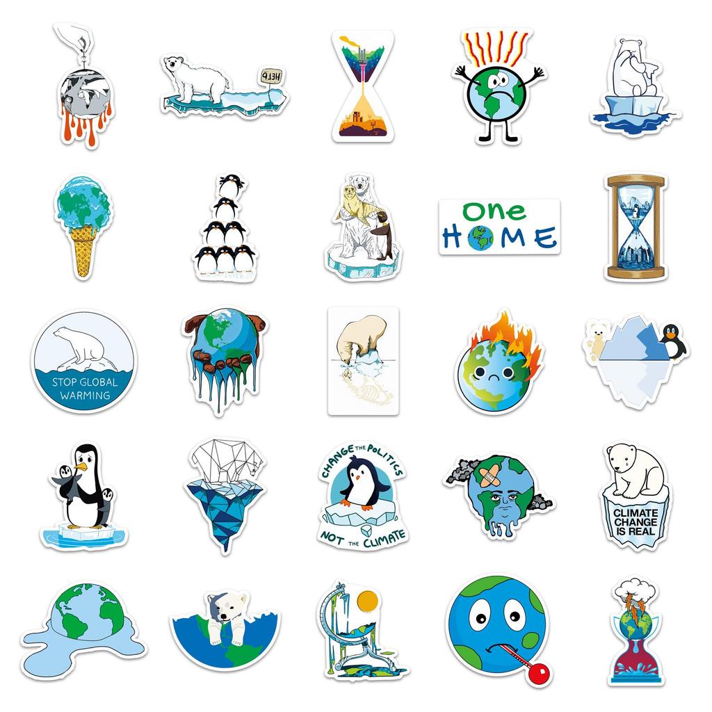 50 Sheets: Creative Earth Melting Stickers with Personalized Global Warming Slogans for Suitcases, Notebooks, and Journals