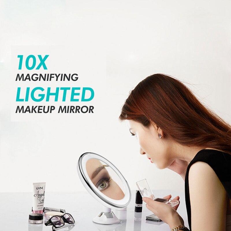10x Portable Makeup Mirror with Suction LED Light 360° Rotating Magnifying Glass Home Office Glass | Bath Mirrors