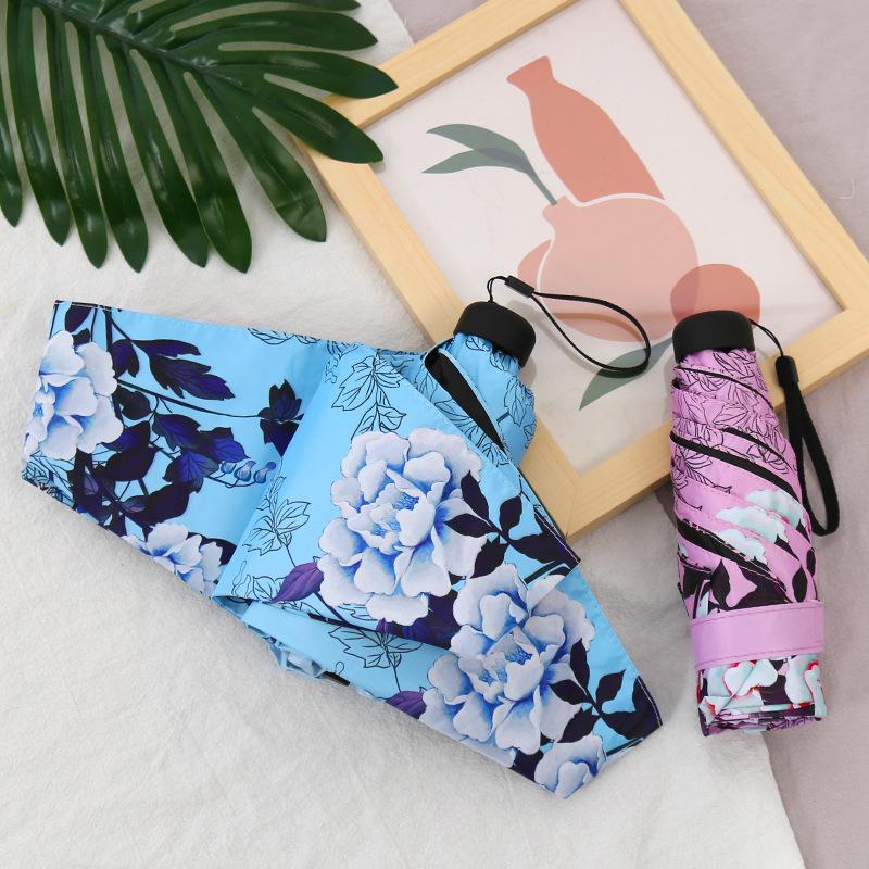 Mini Rain And Shine Umbrella Women'S 50% Off Sunscreen Uv Protection Folding Parasol Small Portable Flower Pocket Umbrella