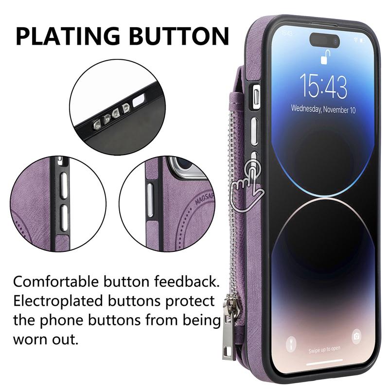 Multifunktionale kabellose Lade-Telefonhülle mit Reißverschluss-Brieftaschenfach für iPhone 14 Pro Max, PU-Leder-Ständerhalter, Flip-Cover für iPhone 14 Pro