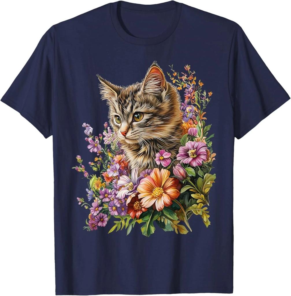 Cute Cat Flower Floral Kitten Graphic Design Unisex T-Shirt