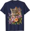 Cute Cat Flower Floral Kitten Graphic Design Unisex T-Shirt