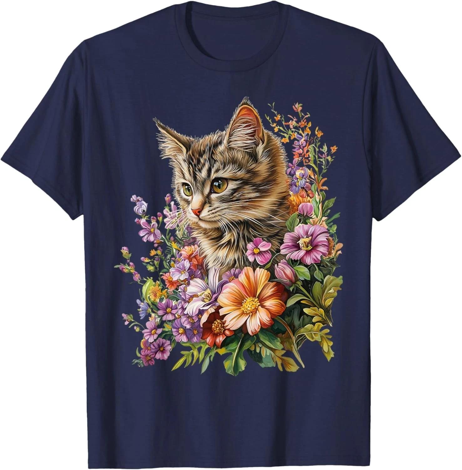 Cute Cat Flower Floral Kitten Graphic Design Unisex T-Shirt M