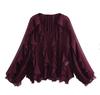 Camisa Casual con Volantes para Mujer Tops Holgados con Cordones y Aberturas en V Blusas de Primavera Ropa para Mujer