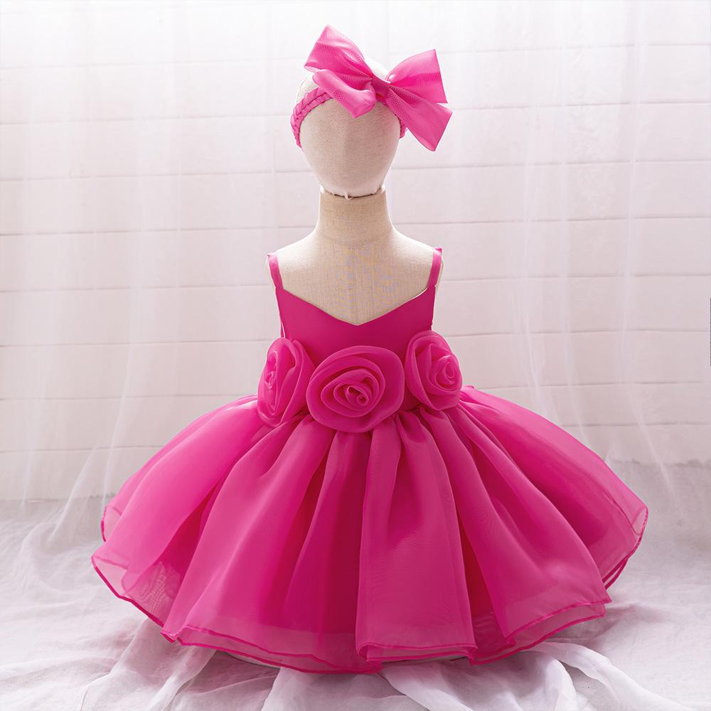 One-Year-Old Baby Princess Dress with 3D Floral Design for Special Events or Piano Performances