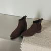 Krazing Pot Cow Suede Nubuck Winter Round Toe Chelsea Boots Med Heels Slip on Basic Design Metal Rivets Women Ankle Boots