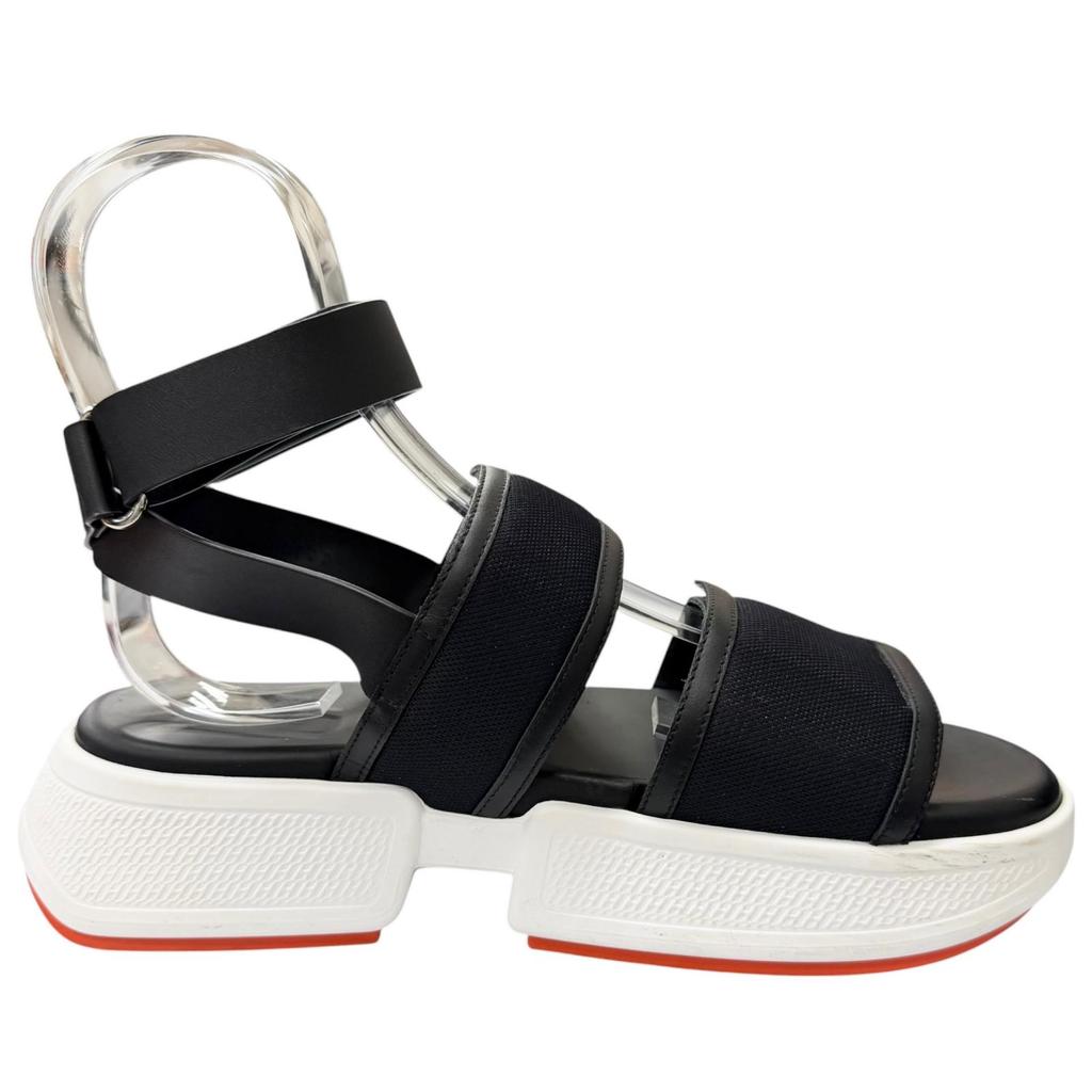 Great HERMES Sandals Geek strap black leather Women 37 RG231219Z Used