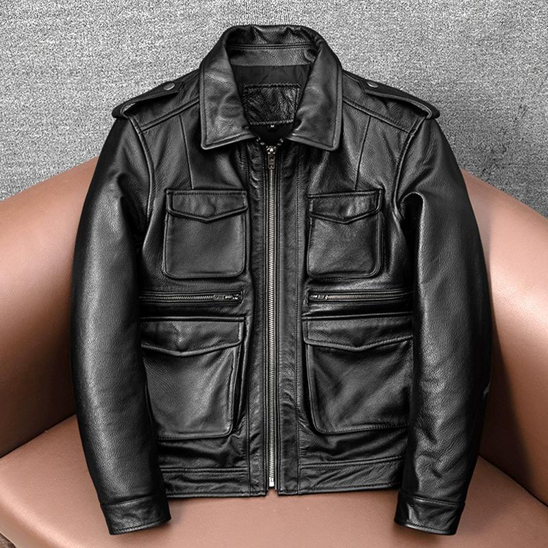 New Retro M65 Hunting Jacket Mens Genuine Leather Vintage Workwear Coat Distressed Collar137