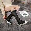 Autumn New Lace Tall Canvas Shoes Long Tube Casual Shoes Front Lace-up Side Zipper Women's Shoes Student Shoes Tide