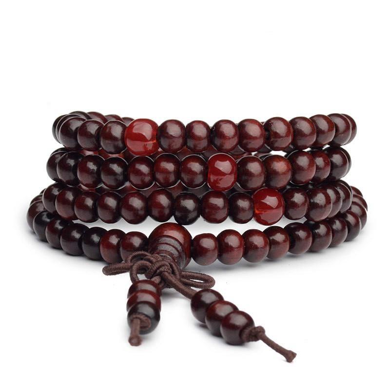 Chinese Amulet 6mm Natural Wood Buddhist 108 Bead Bracelets Buddha Bangles Meditation Prayer Unisex Men Women Vintage
