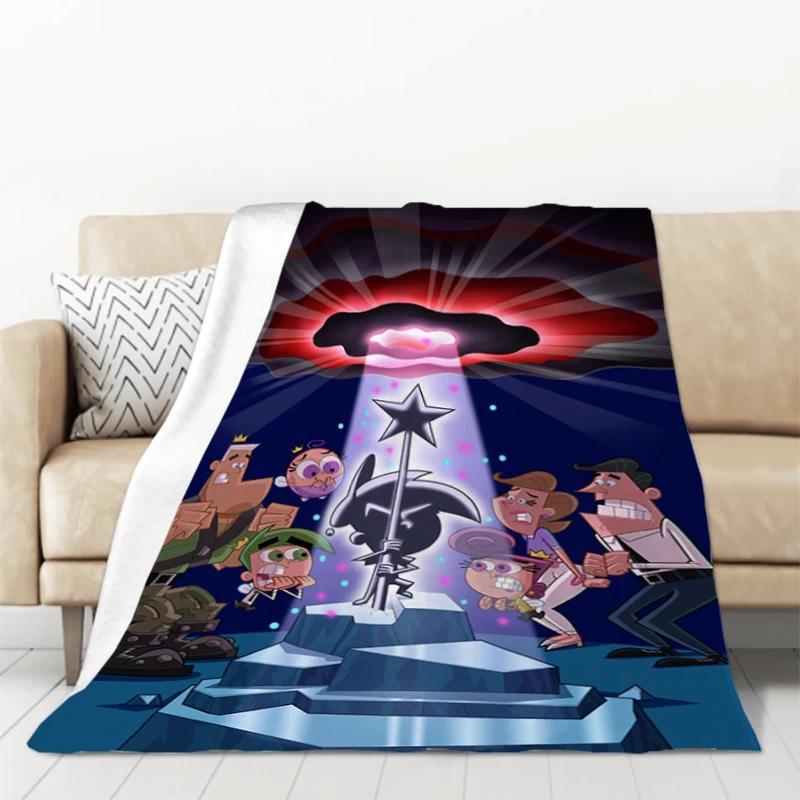 Fairly Oddparents Cartoon Throw Blanket Warm Fleece Bedspread for Sofa Knee Baby Bed Camping Winter Cozy